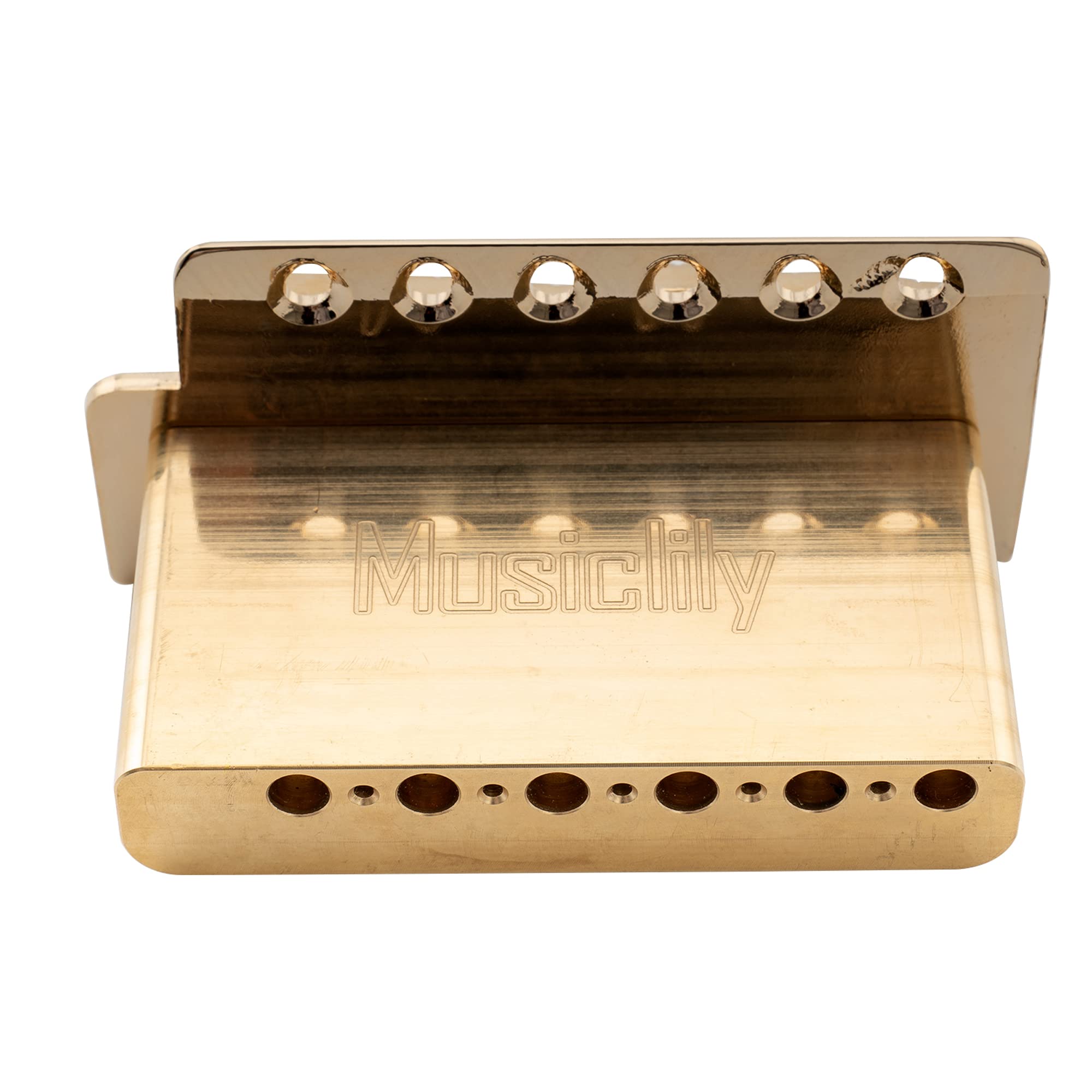 Musiclily Pro 52.5mm Modern 6-Screw Tremolo Bridge 40mm Solid Brass Block for Squier Strat Style Electric Guitar, Gold